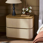 Four Hands Mariella Nightstand in Beige Painted Linen in bedroom at Addison West.