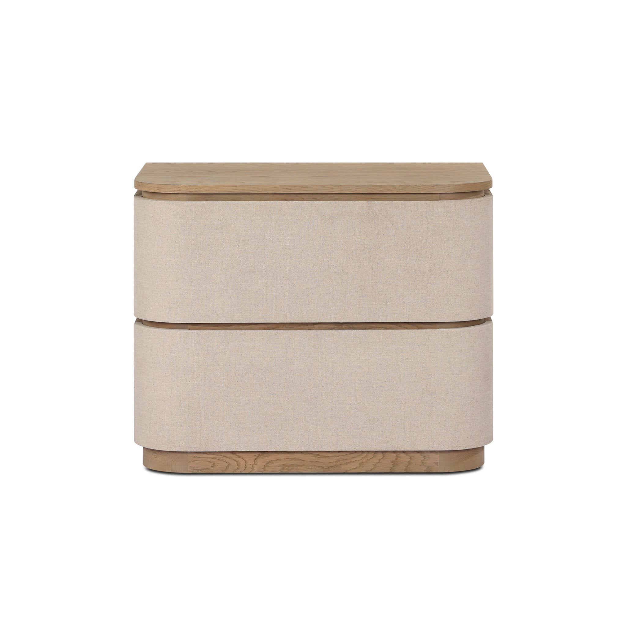 Four Hands Mariella Nightstand in Beige Painted Linen on white background at Addison West.