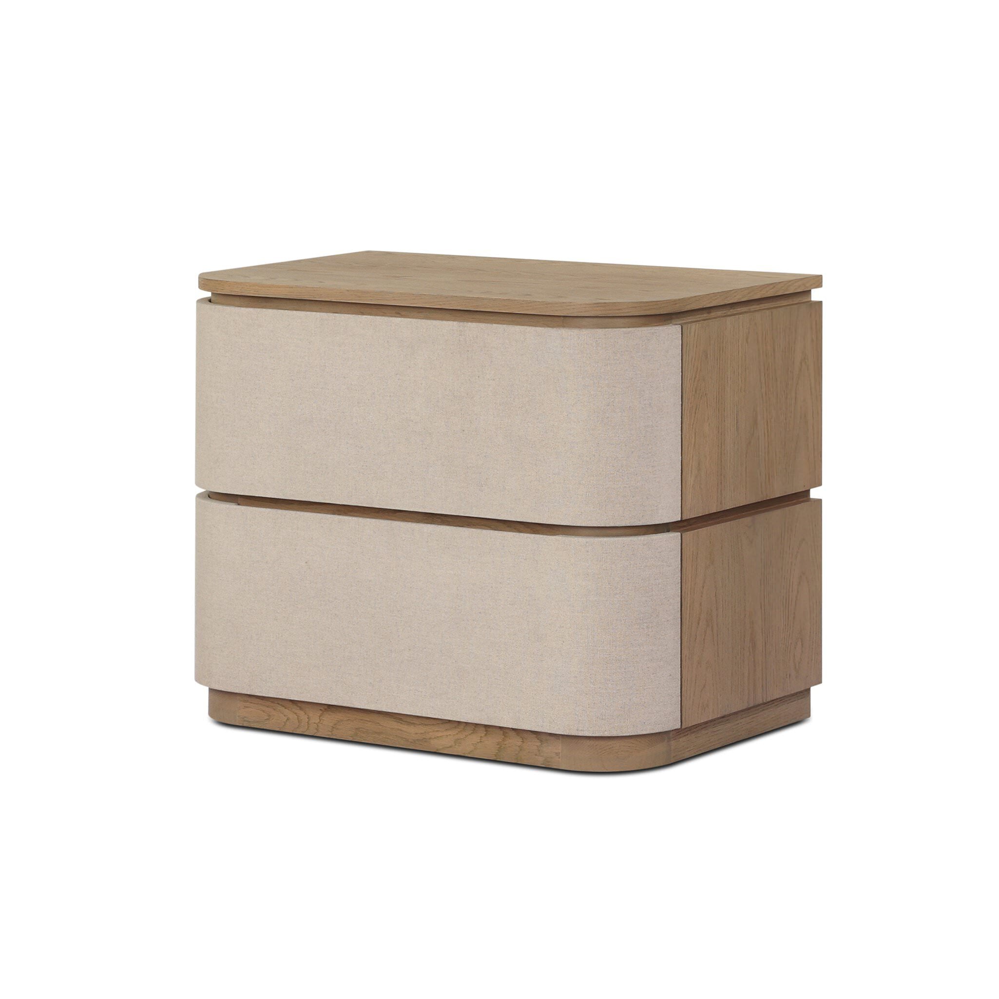 Four Hands Mariella Nightstand in Beige Painted Linen on white background at Addison West.