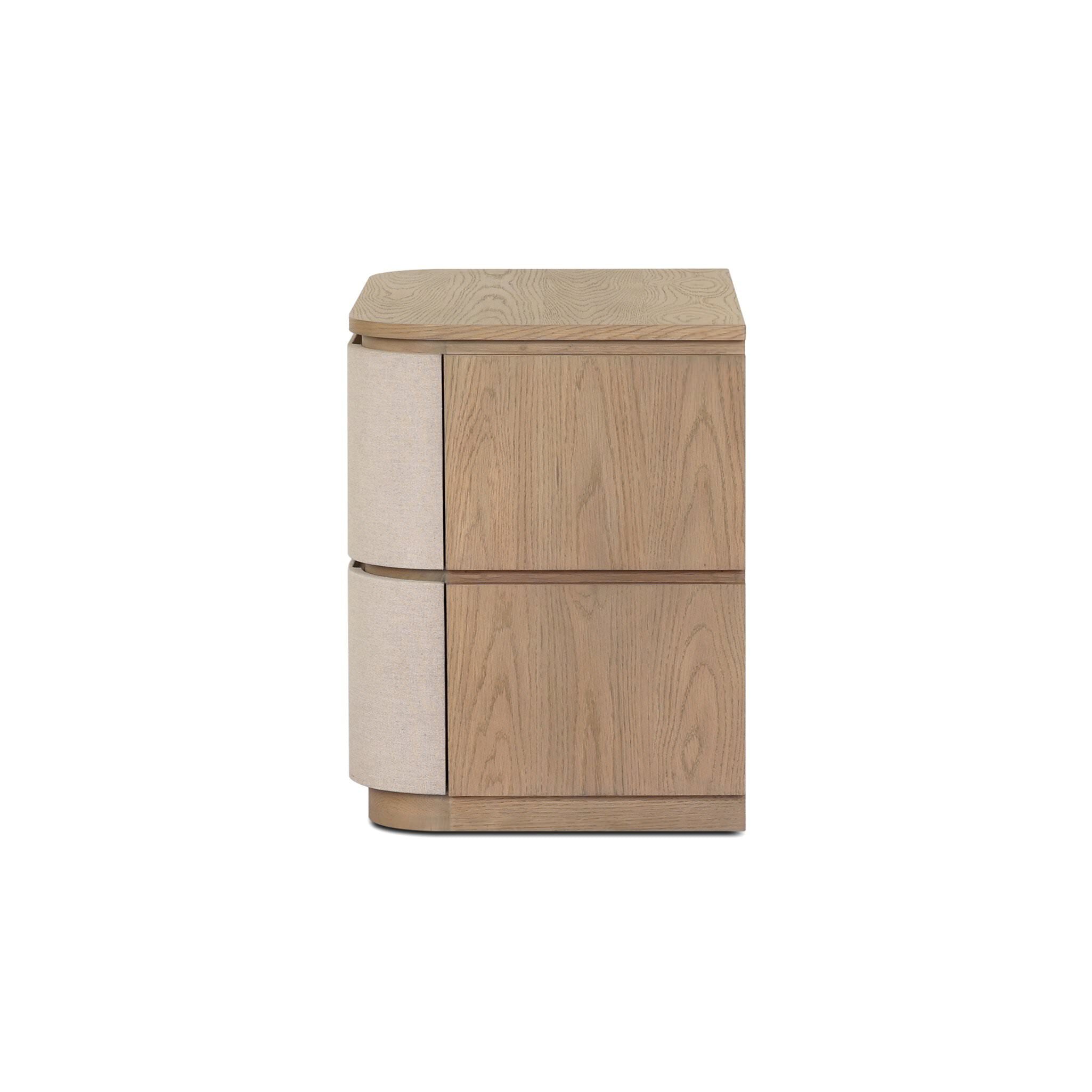 Four Hands Mariella Nightstand in Beige Painted Linen on white background at Addison West.