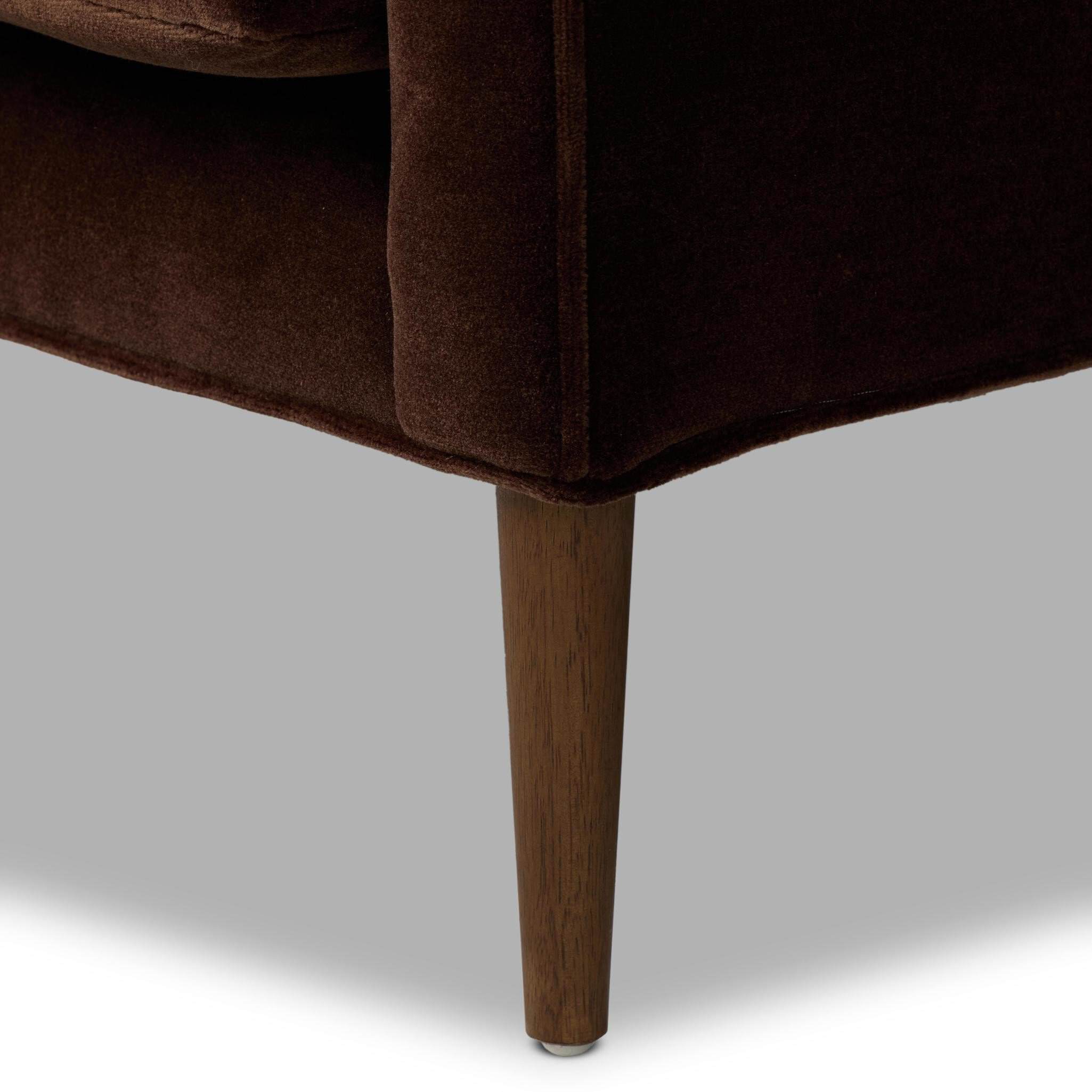 Close up of the Four Hands Marlow Wing Chair in Monte Chocolate at Addison West.