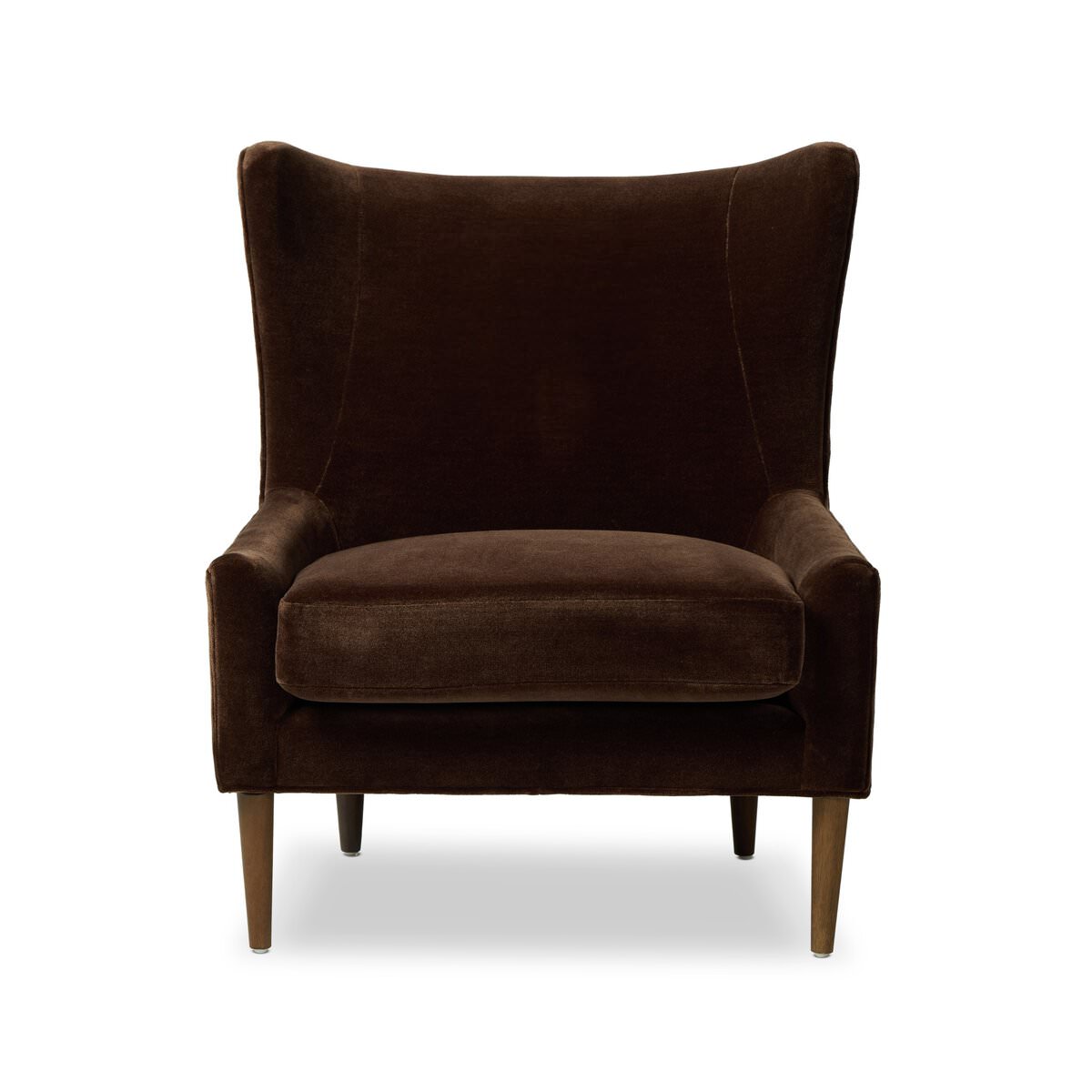 Four Hands Marlow Wing Chair in Monte Chocolate on white background at Addison West.