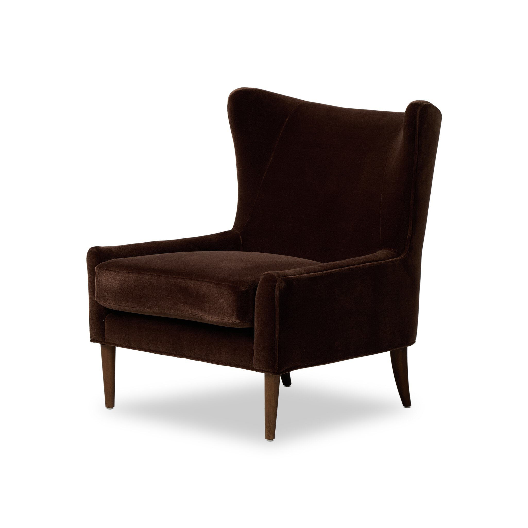 Four Hands Marlow Wing Chair in Monte Chocolate on white background at Addison West.