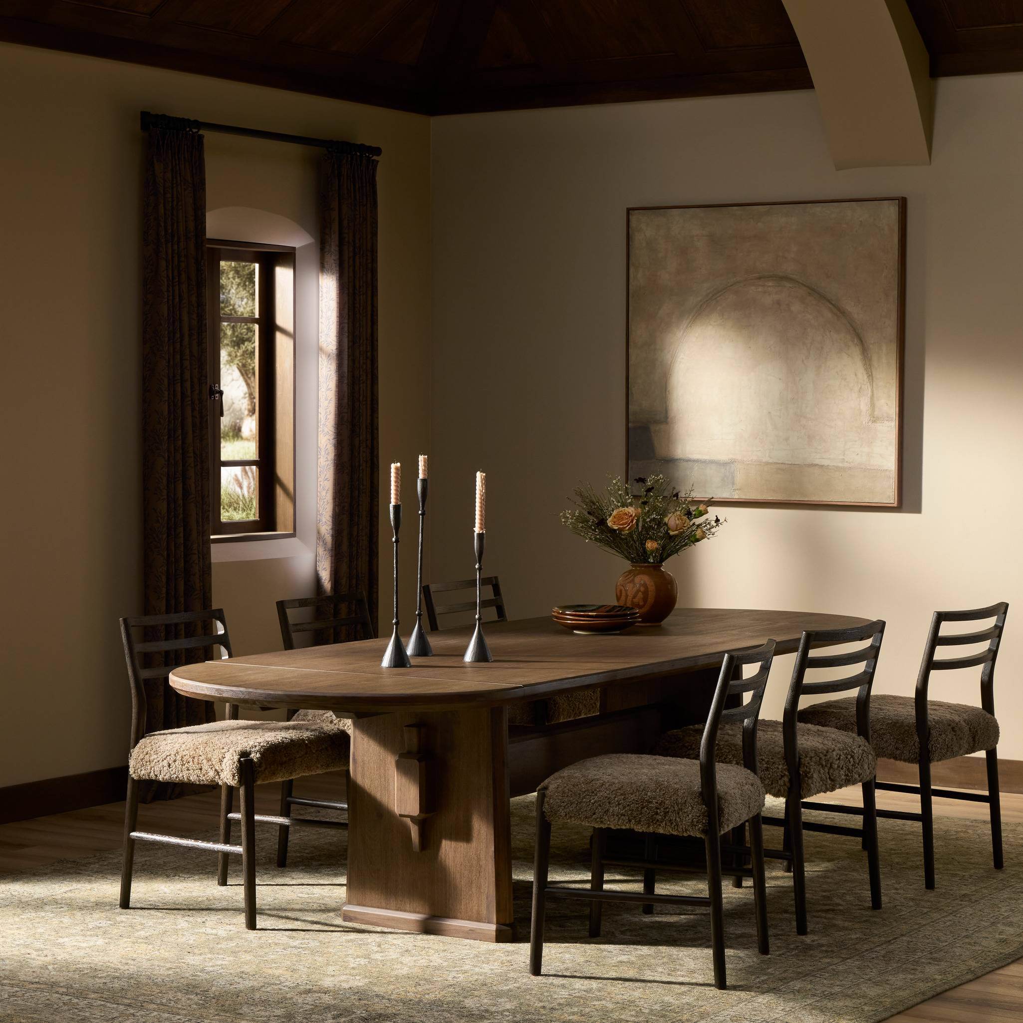 Four Hands Melina Extension Dining Table in Weathered Acacia Veneer in dining room at Addison West.