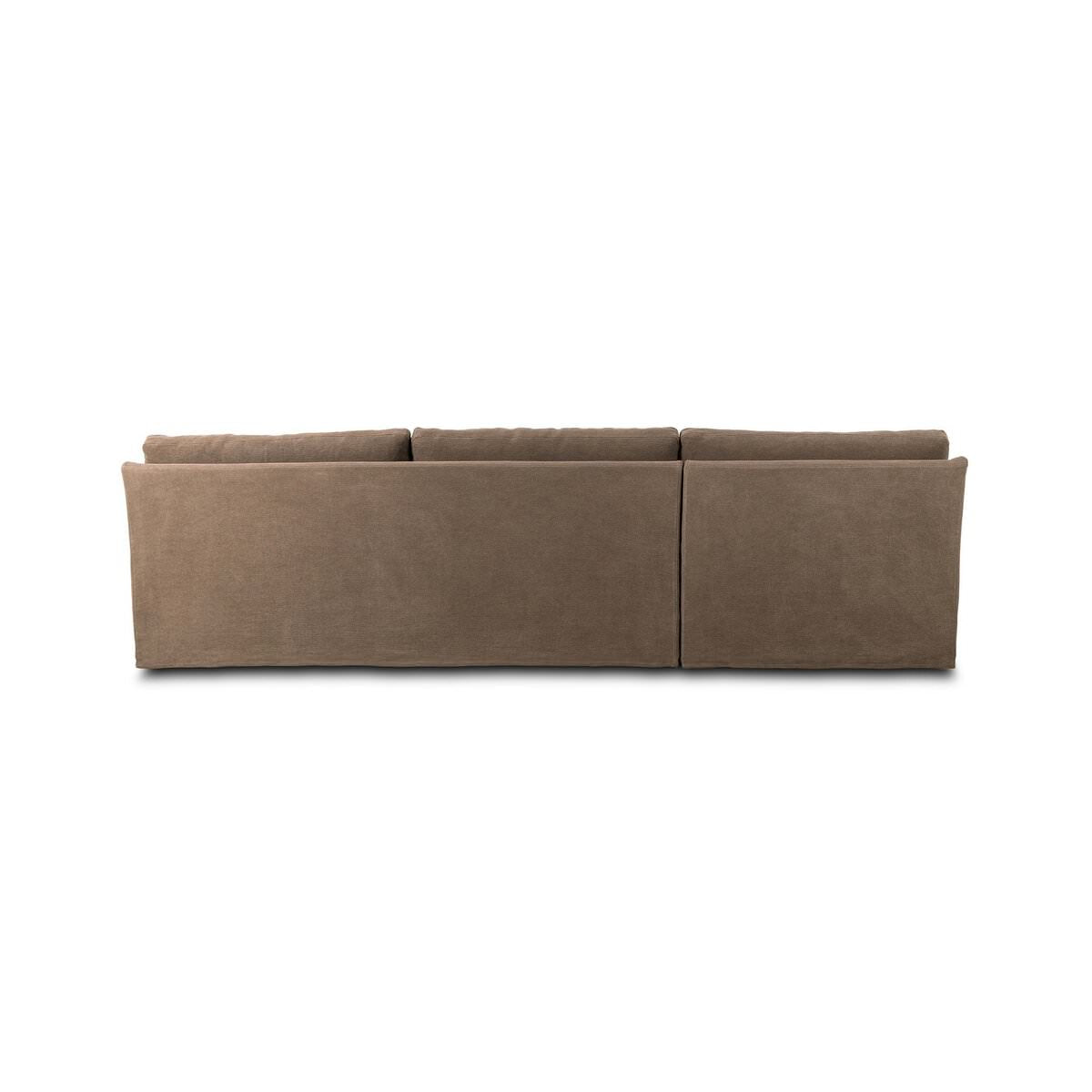 Back of Four Hands Monette 2-Piece Sectional Left Chaise in Broadway Coffee on a white background at Addison West