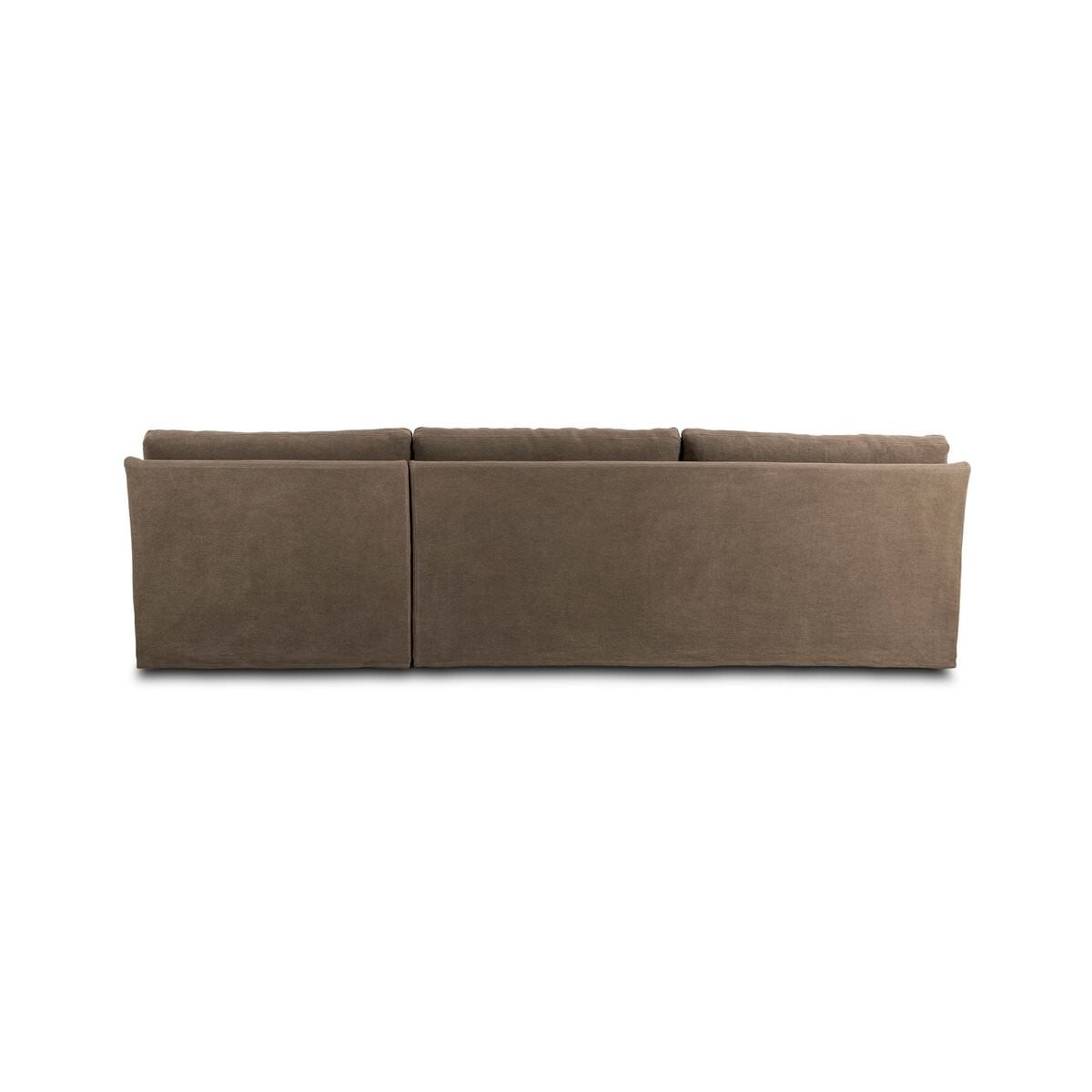 Back of Four Hands Monette 2-Piece Sectional Right Chaise in Broadway Coffee on a white background at Addison West