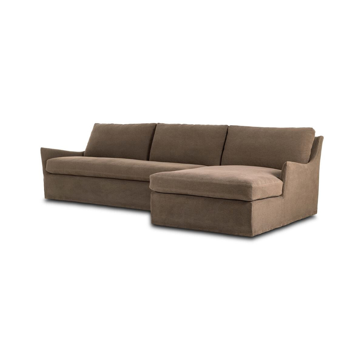 Four Hands Monette 2-Piece Sectional Right Chaise in Broadway Coffee on a white background at Addison West