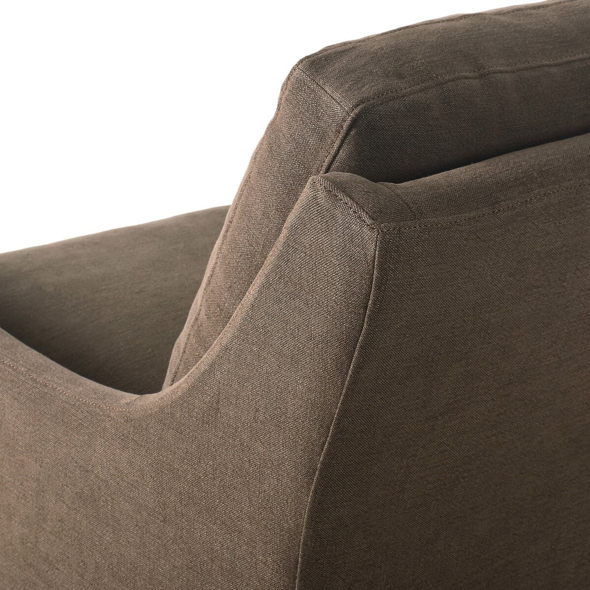 Close up of Four Hands Monette Glider Swivel in Broadway Coffee on a white background at Addison West