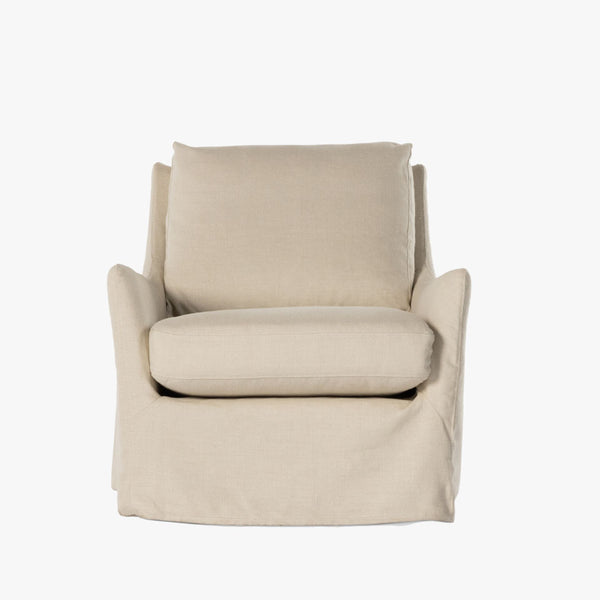 Four Hands Monette Slipcover Swivel Chair In Brussels Natural on a white background