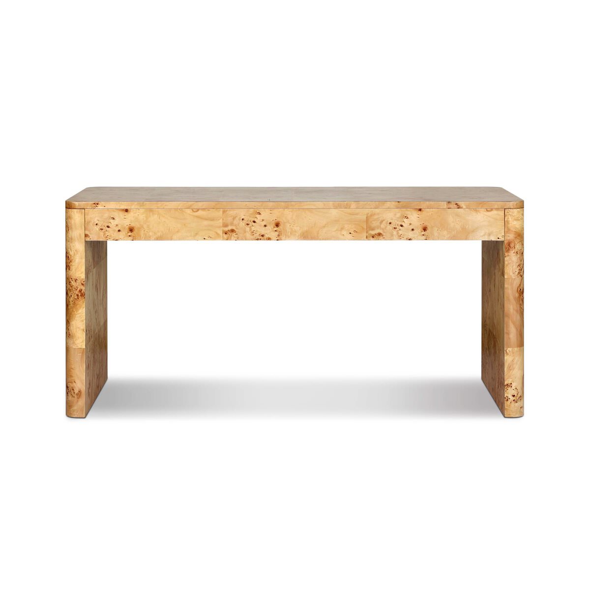 Four Hands Mullins Desk in Natural Mappa Burl on a white background at Addison West