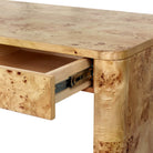 Close up of Four Hands Mullins Desk in Natural Mappa Burl on a white background at Addison West