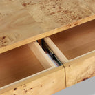 Close up of Four Hands Mullins Desk in Natural Mappa Burl on a white background at Addison West
