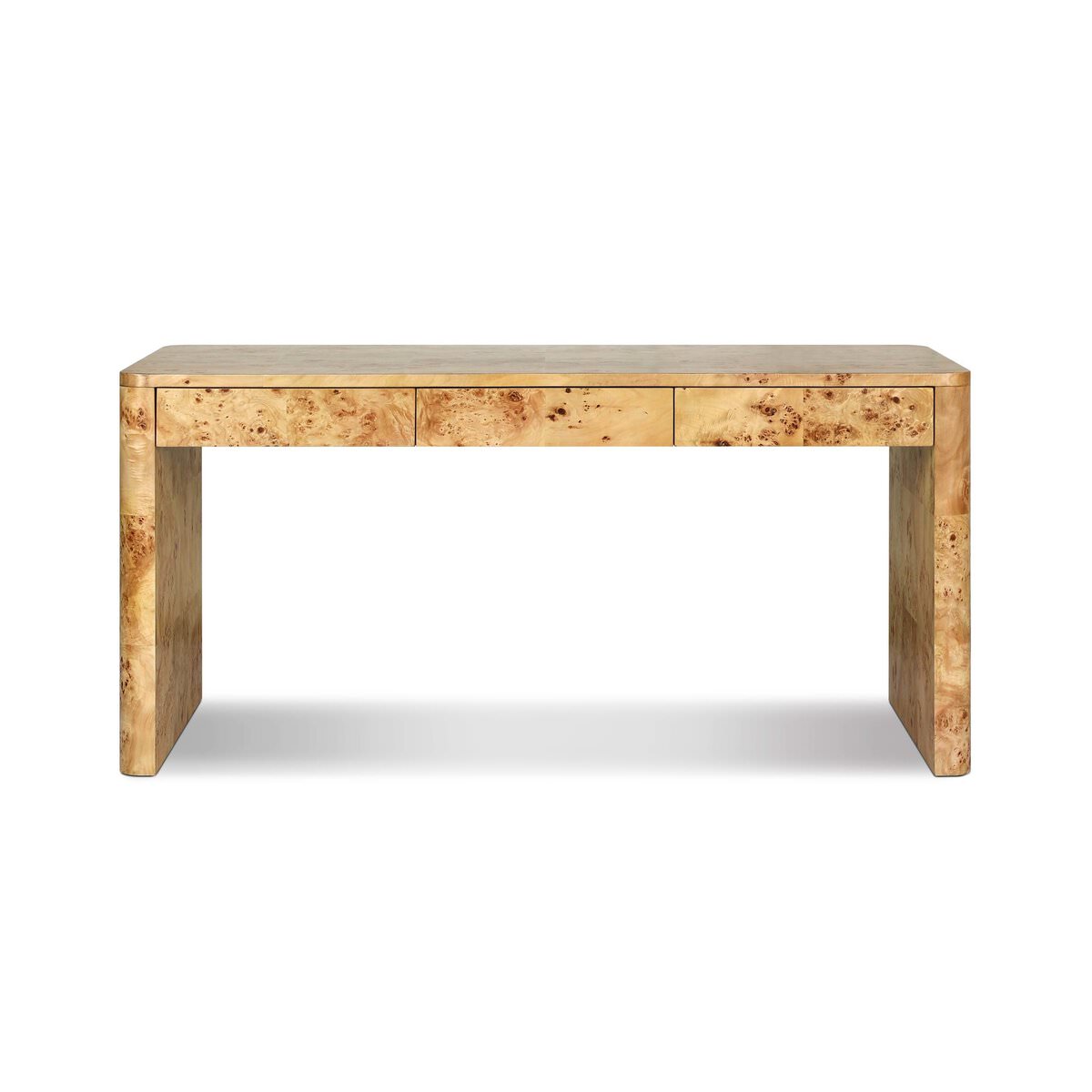 Four Hands Mullins Desk in Natural Mappa Burl on a white background at Addison West