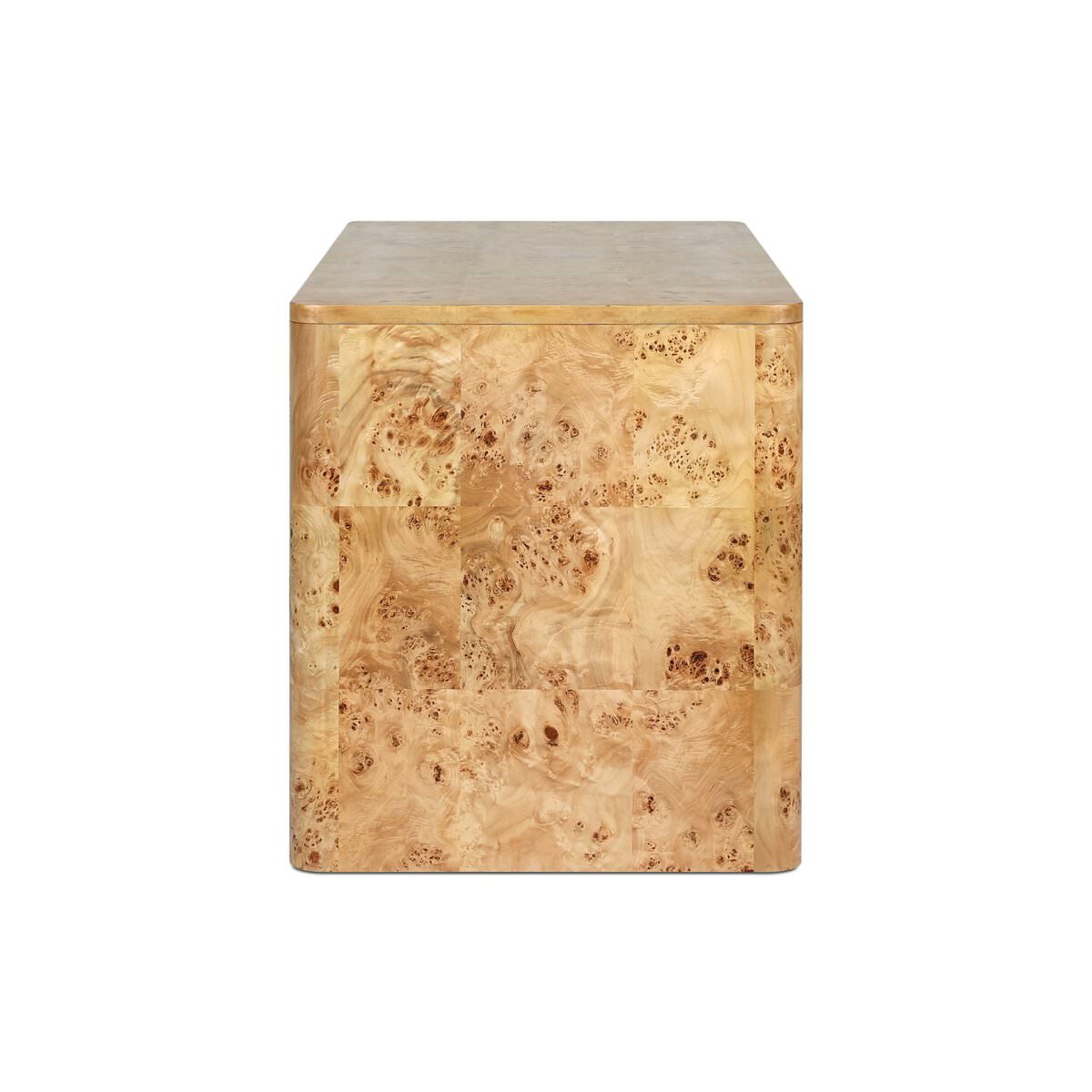 Side of Four Hands Mullins Desk in Natural Mappa Burl on a white background at Addison West