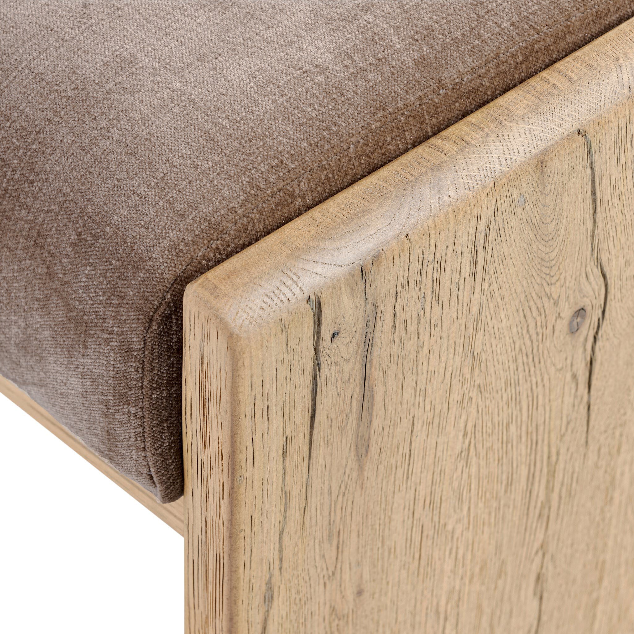 Close up of Four Hands Nash Counter Stool in Altair Mushroom on white background at Addison West.