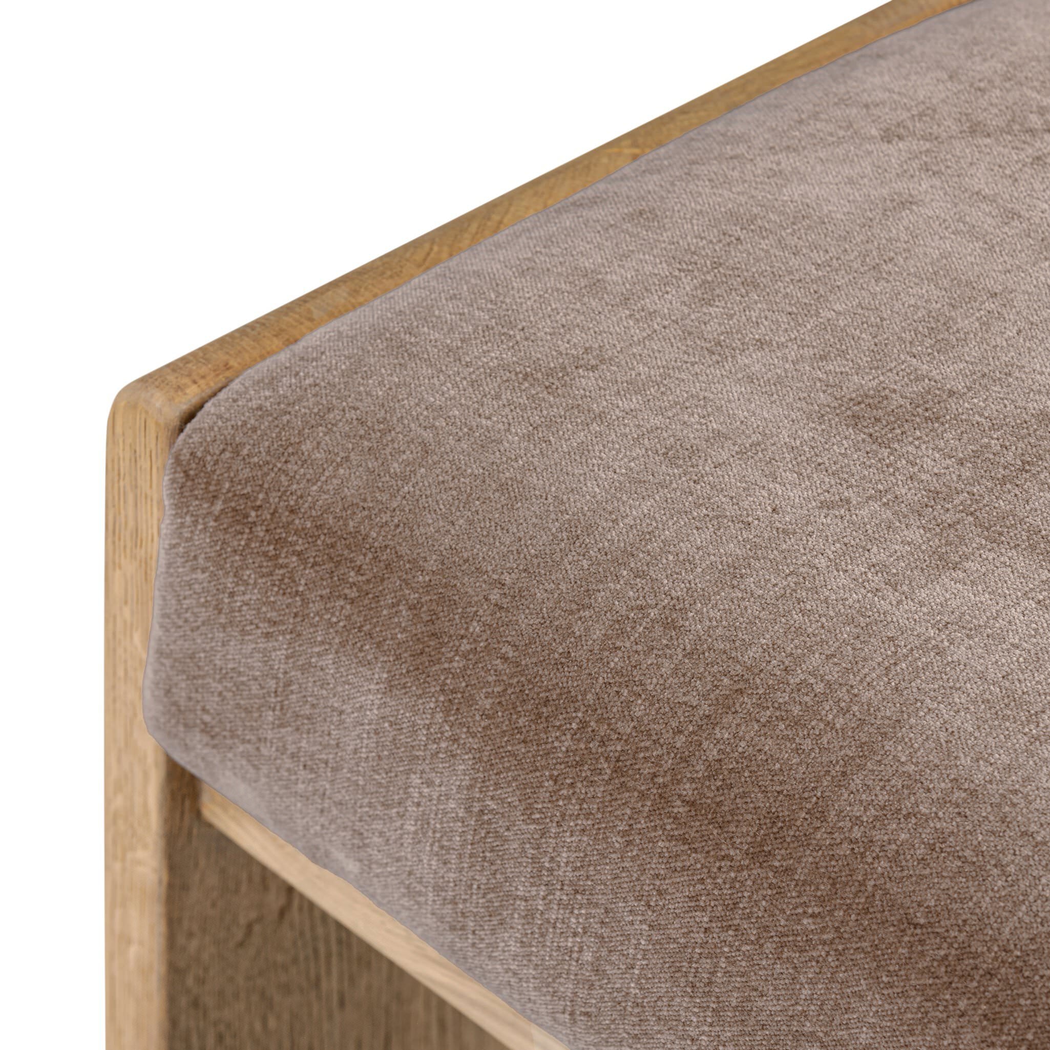 Close up of Four Hands Nash Counter Stool in Altair Mushroom on white background at Addison West.