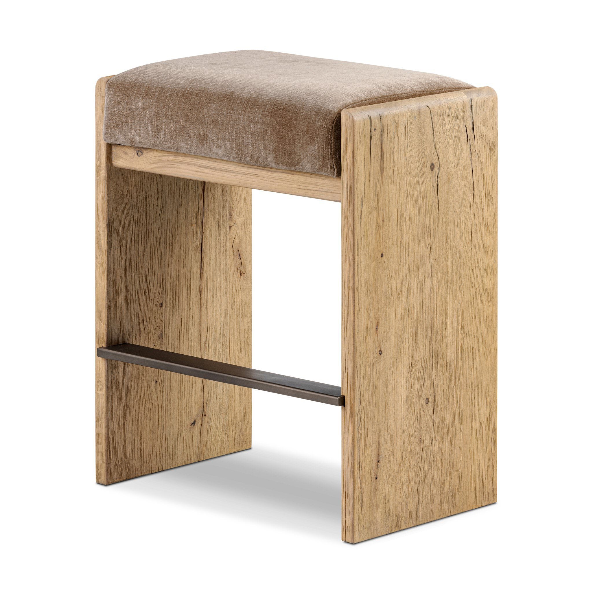 Four Hands Nash Counter Stool in Altair Mushroom on white background at Addison West.