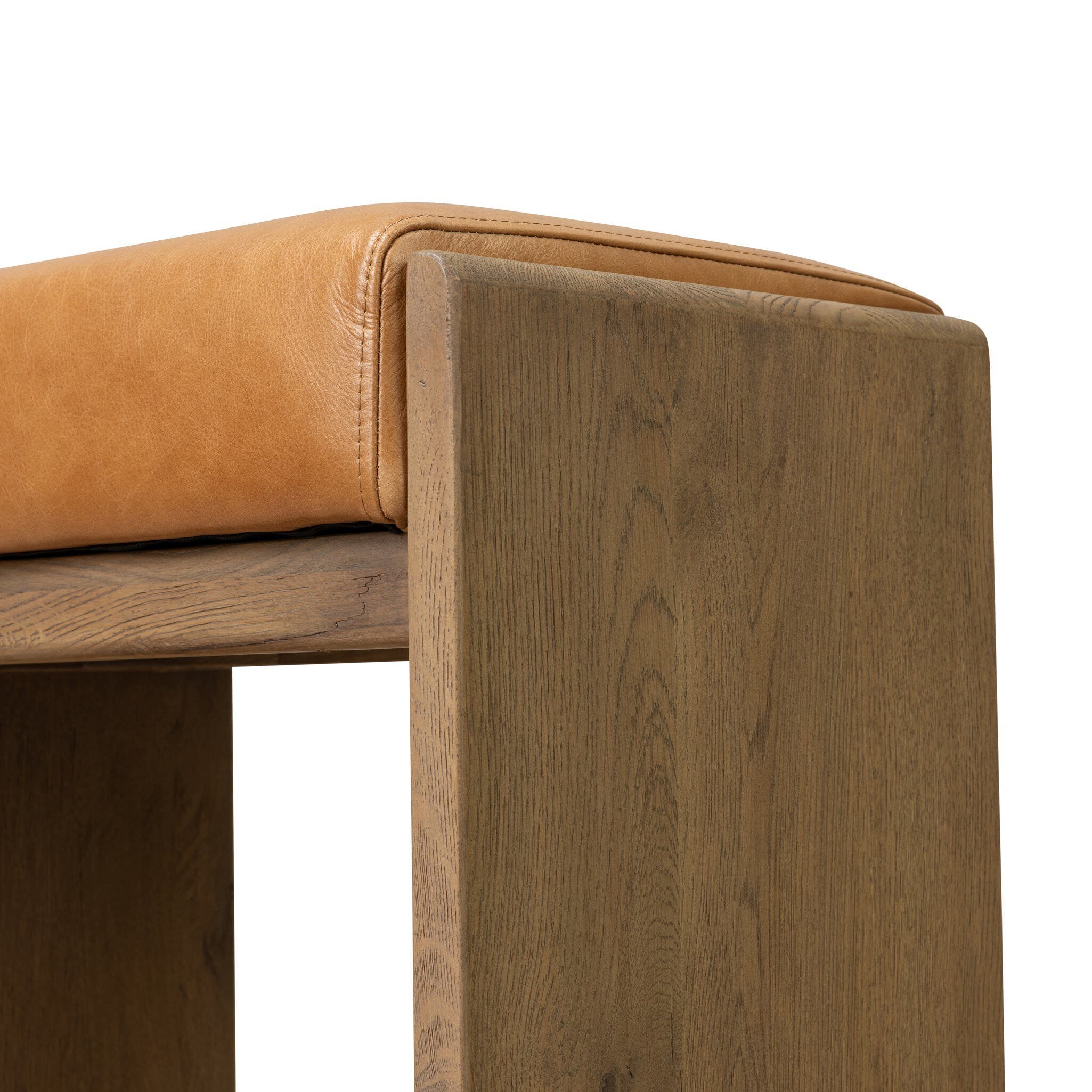 Close up of Four Hands Nash Counter Stool in Sonoma Butterscotch on white background at Addison West.