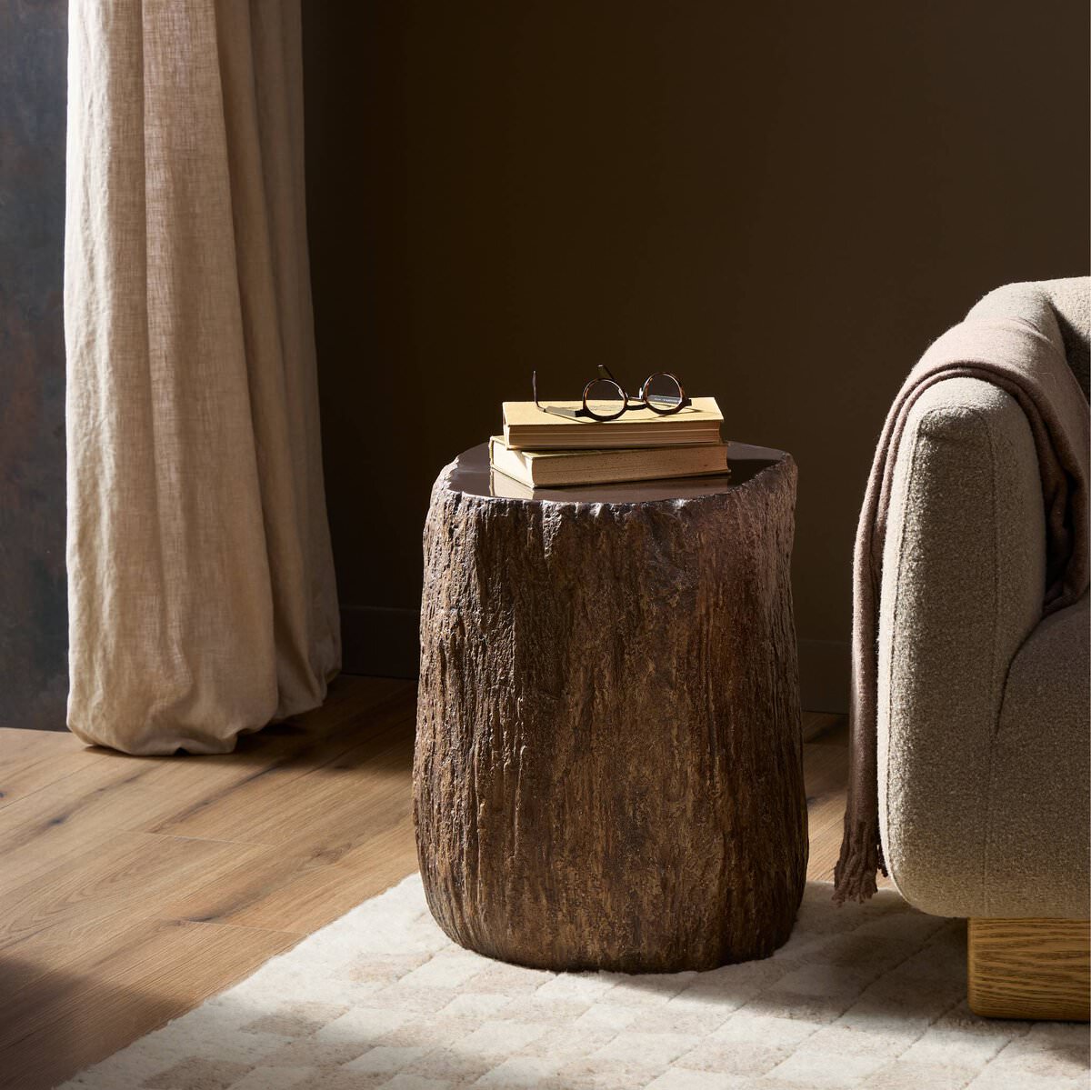 Four Hands Nemo End Table in Smooth Sandy Concrete in a living room at Addison West