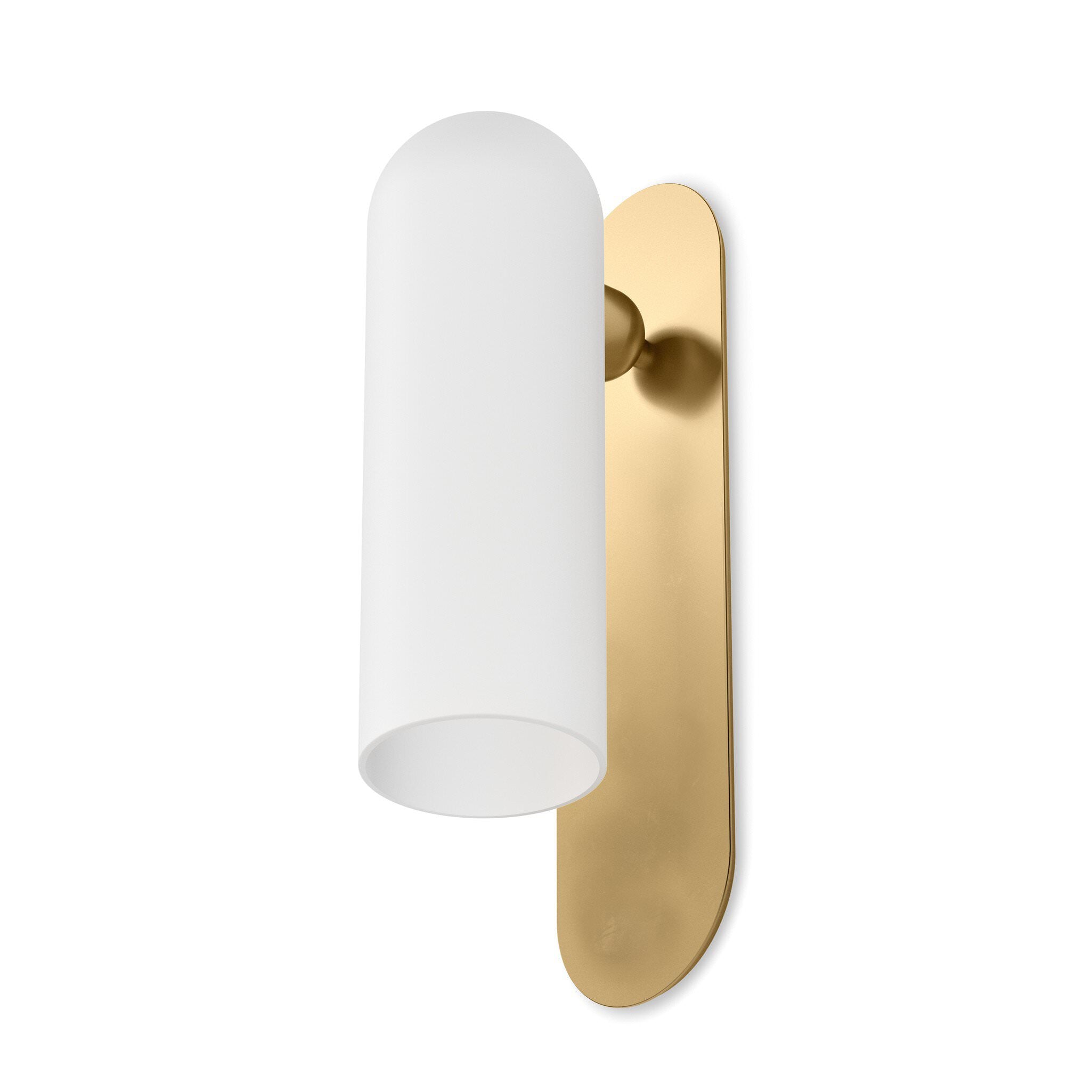 Four Hands Odyssey Sconce in Burnished Brass with Opal Matte Glass, 15" on white background at Addison West.