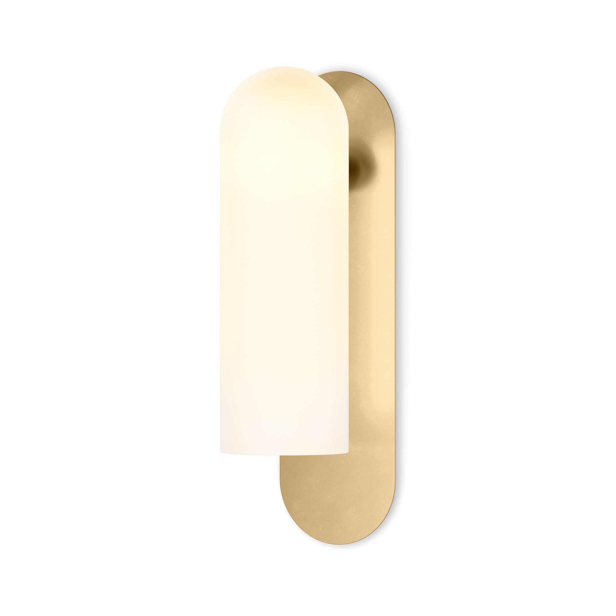 Four Hands Odyssey Sconce in Burnished Brass with Opal Matte Glass, 15" on white background at Addison West.