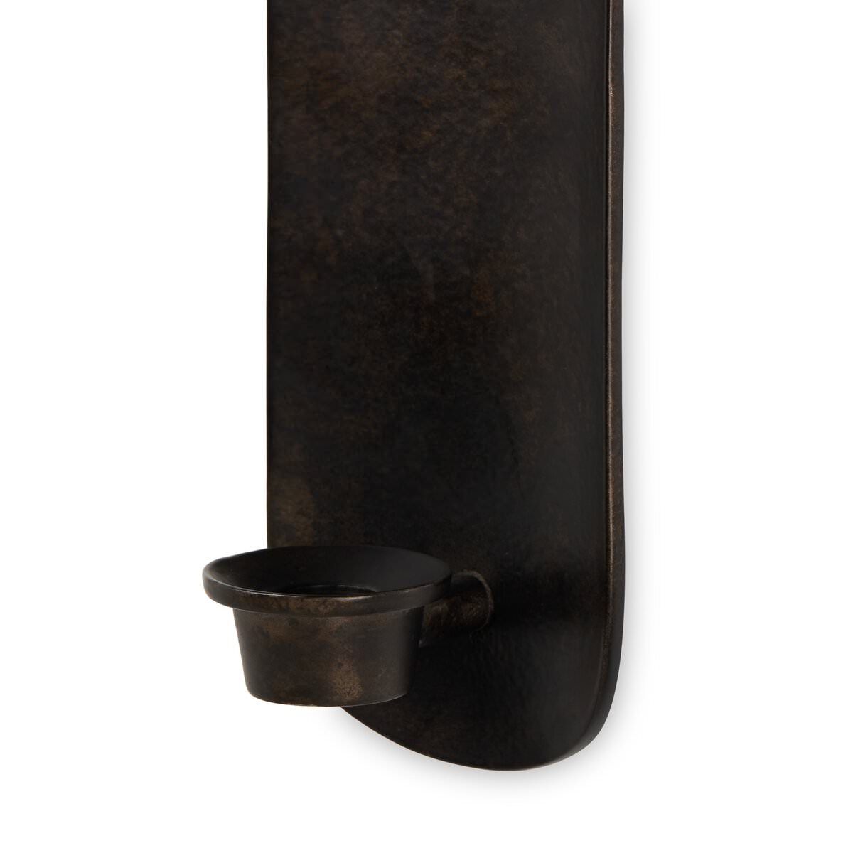 Close up of Four Hands Pilla Wall Mounted Candle Holder Set in Distressed Bronze on a white background at Addison West