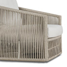 Close up of Four Hands Porto Outdoor Swivel Chair in Alessi Linen on a white background at Addison West
