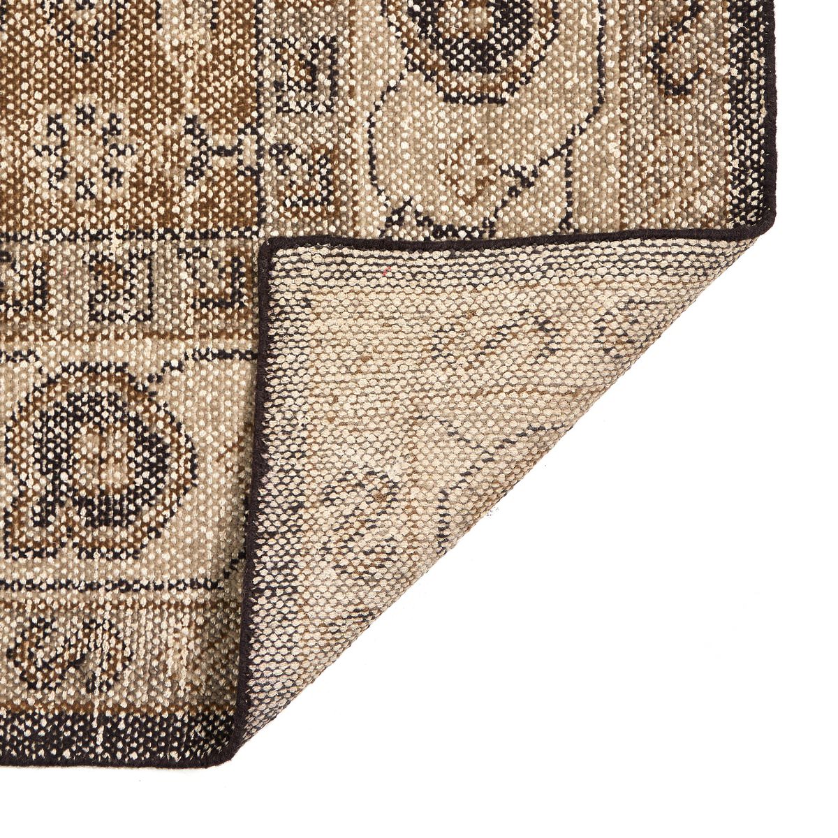 Close up of Four Hands Prato Hand Knotted Rug in Prato Espresso, 8'x10' on a white background at Addison West