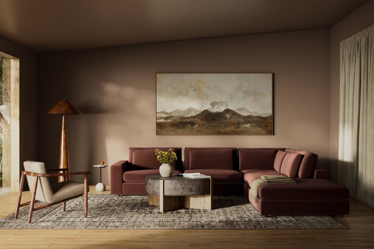 Four Hands Prato Hand Knotted Rug in Prato Espresso, 9'x12' in a living room at Addison West