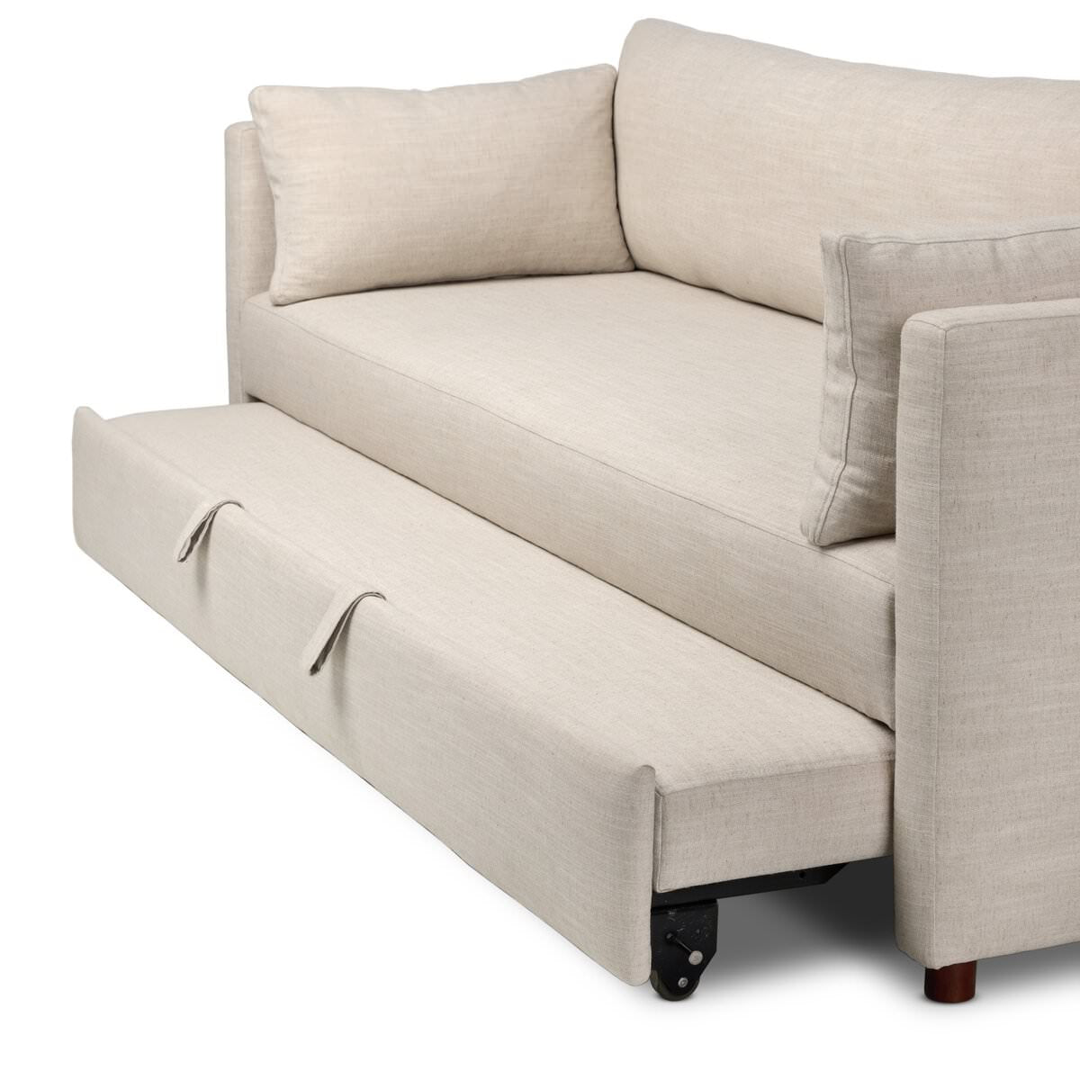 Close up of Four Hands Queen Lincoln Sleeper Sofa in Savoy Parchment on a white background at Addison West