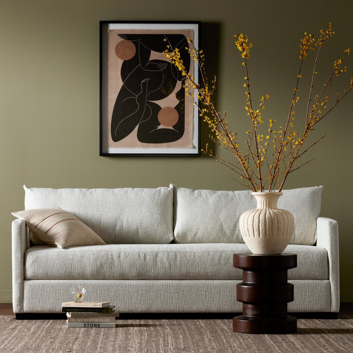 Four Hands Queen Wickham Sleeper Sofa in Alameda Snow in a living room at Addison West