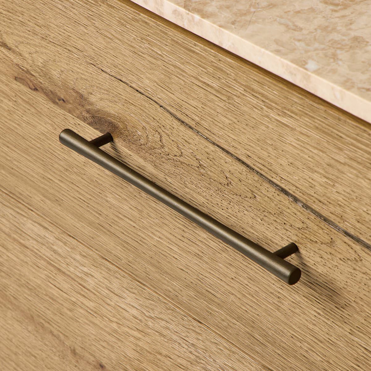 Close up of Four Hands Raleigh 6 Drawer Dresser in Worn Oak Veneer at Addison West