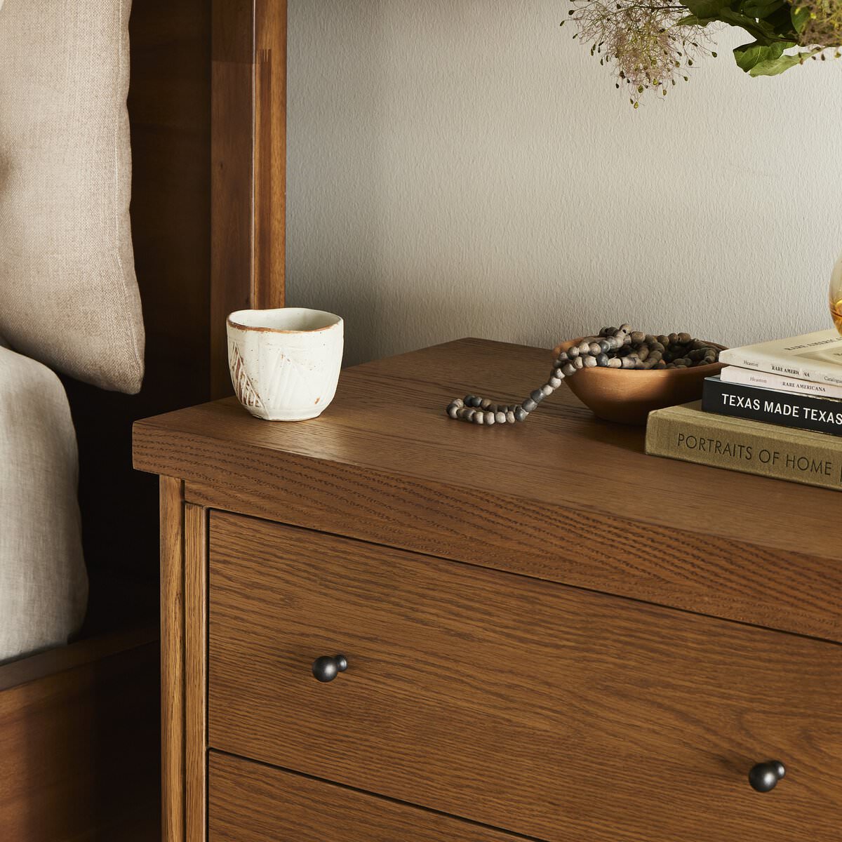 Four Hands Roark Nightstand in a modern neutral bedroom