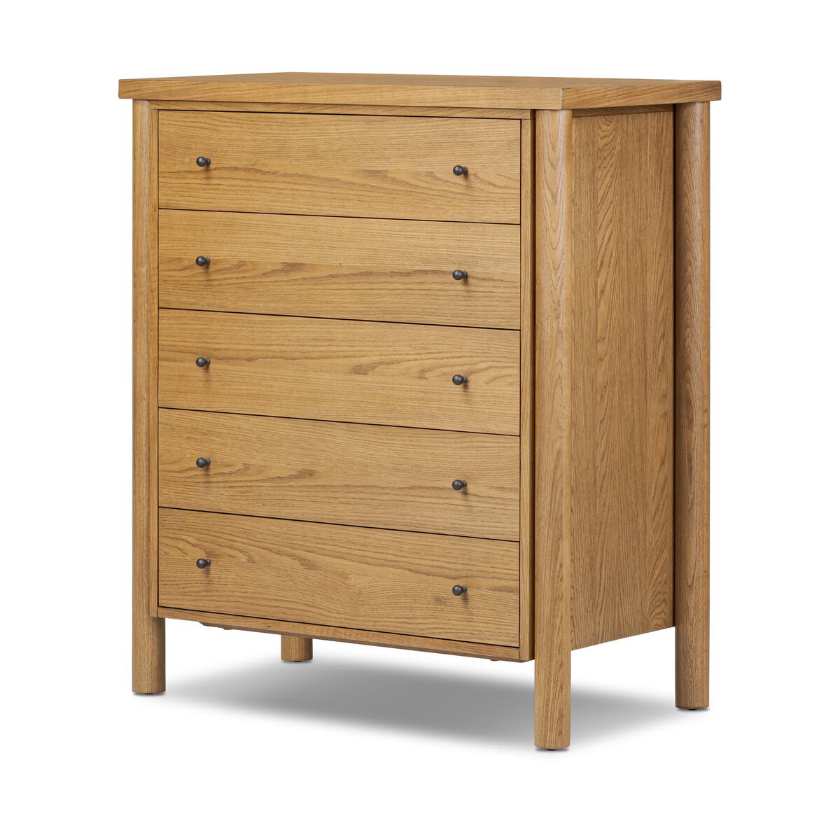 Four Hands Roark Tall Dresser in Amber Oak on a white background at Addison West