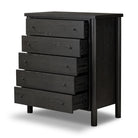 Four Hands Roark Tall Dresser in Ebony Oak Veneer on a white background at Addison West