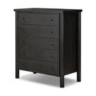 Four Hands Roark Tall Dresser in Ebony Oak Veneer on a white background at Addison West