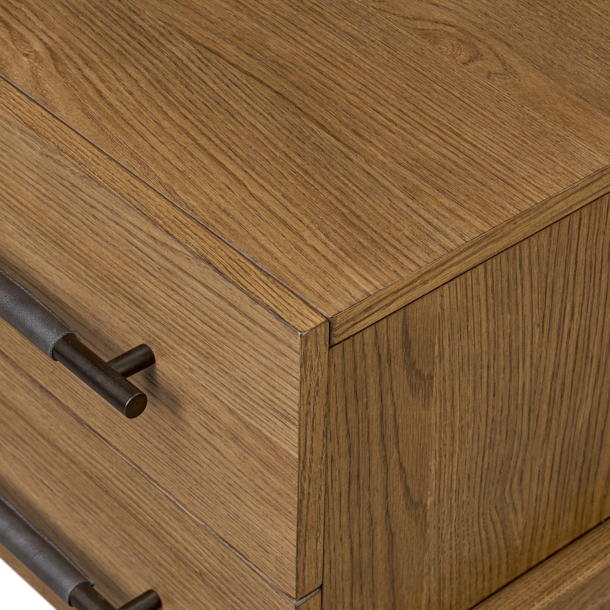 Four Hands Rosedale Nightstand in Amber Oak Veneer on white background at Addison West.