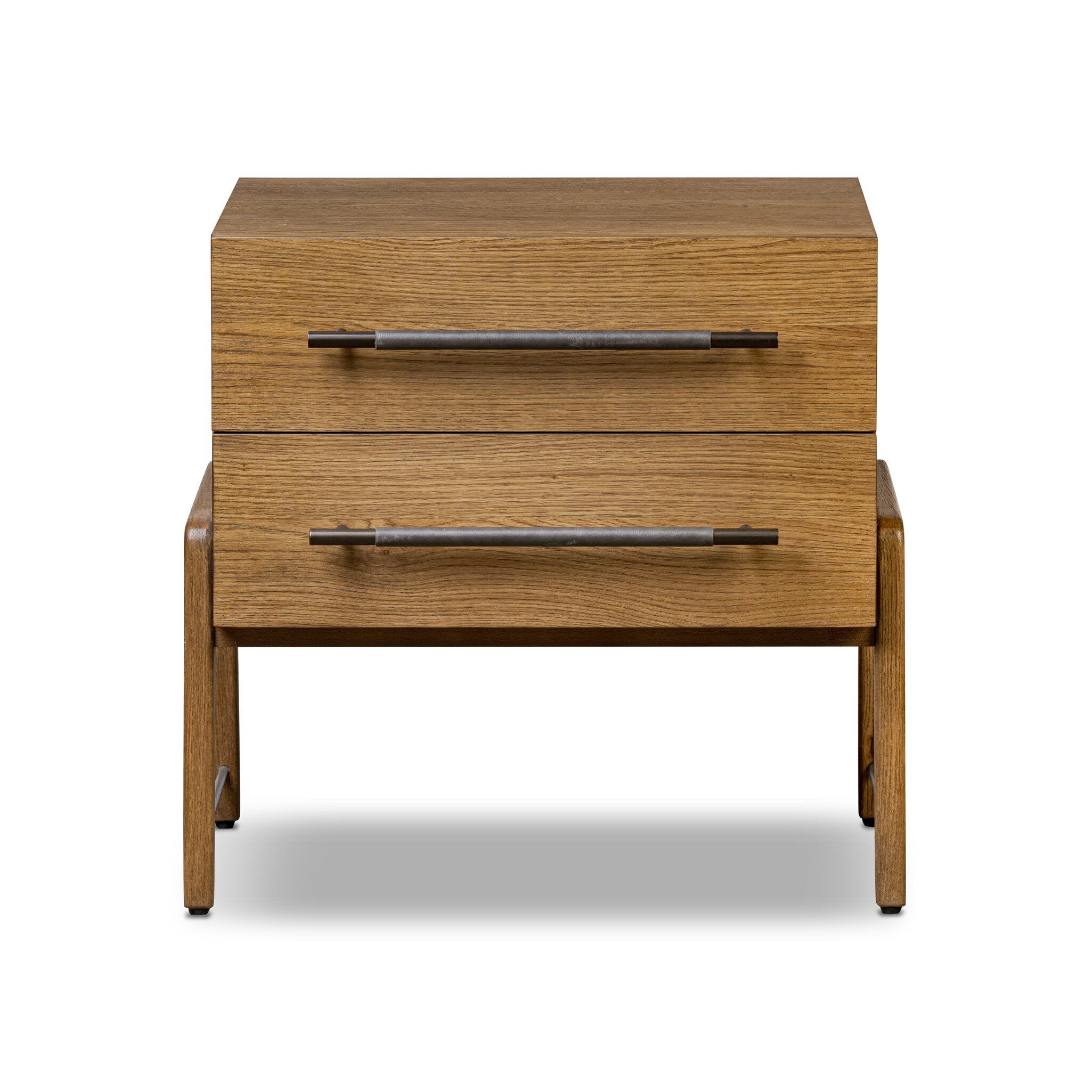 Four Hands Rosedale Nightstand in Amber Oak Veneer on white background at Addison West.