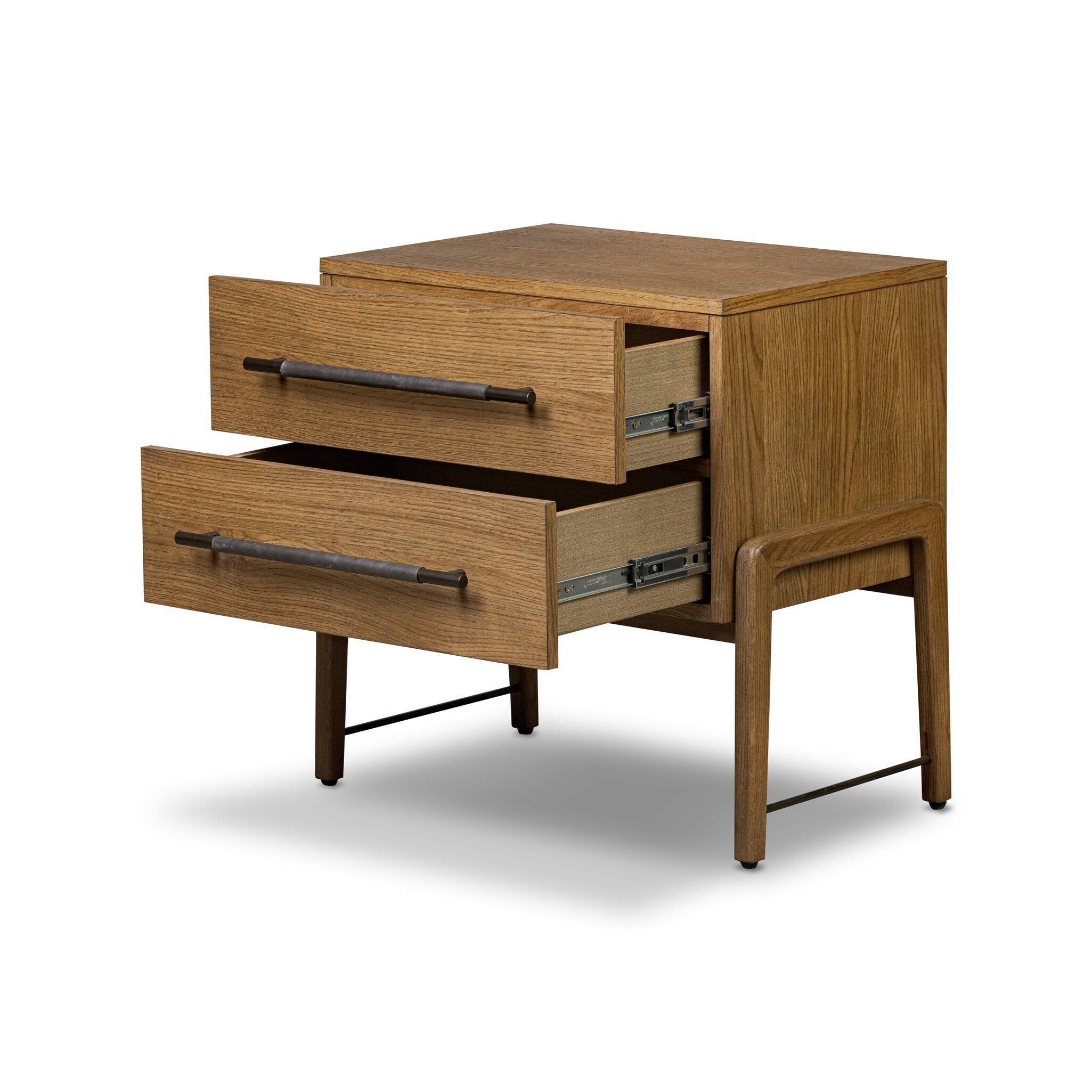 Four Hands Rosedale Nightstand in Amber Oak Veneer on white background at Addison West.