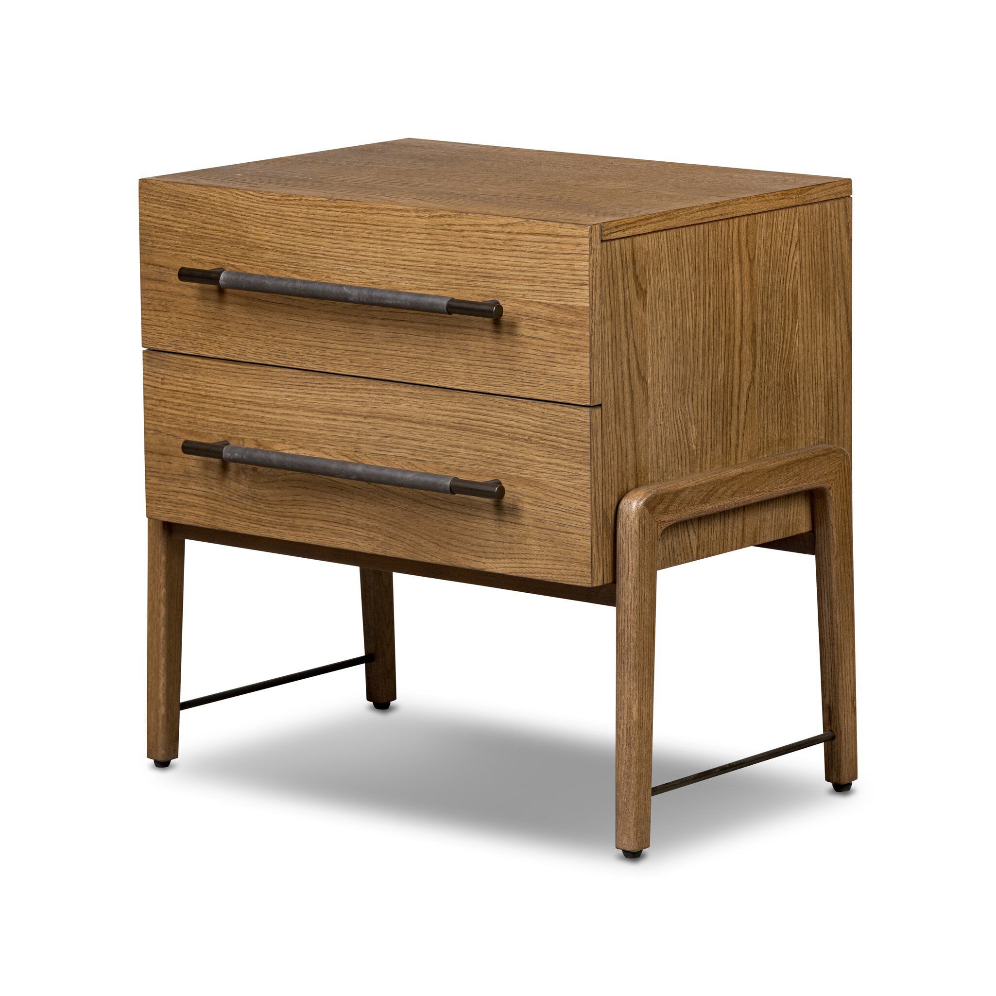 Four Hands Rosedale Nightstand in Amber Oak Veneer on white background at Addison West.