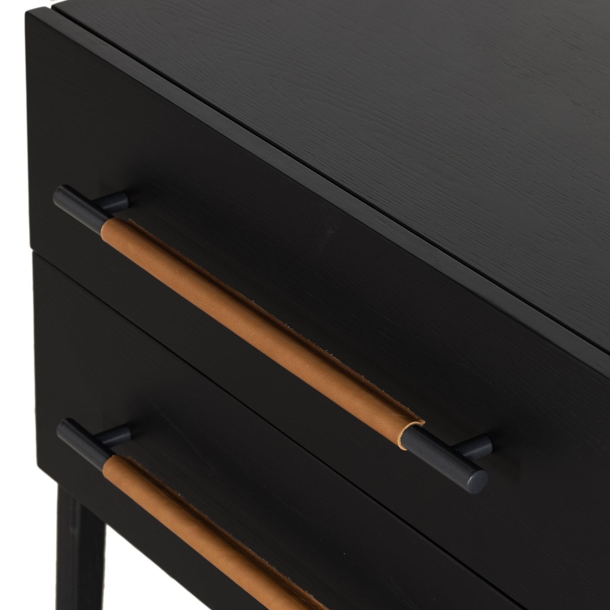 Four Hands Rosedale Nightstand in Ebony Oak Veneer on white background at Addison West.