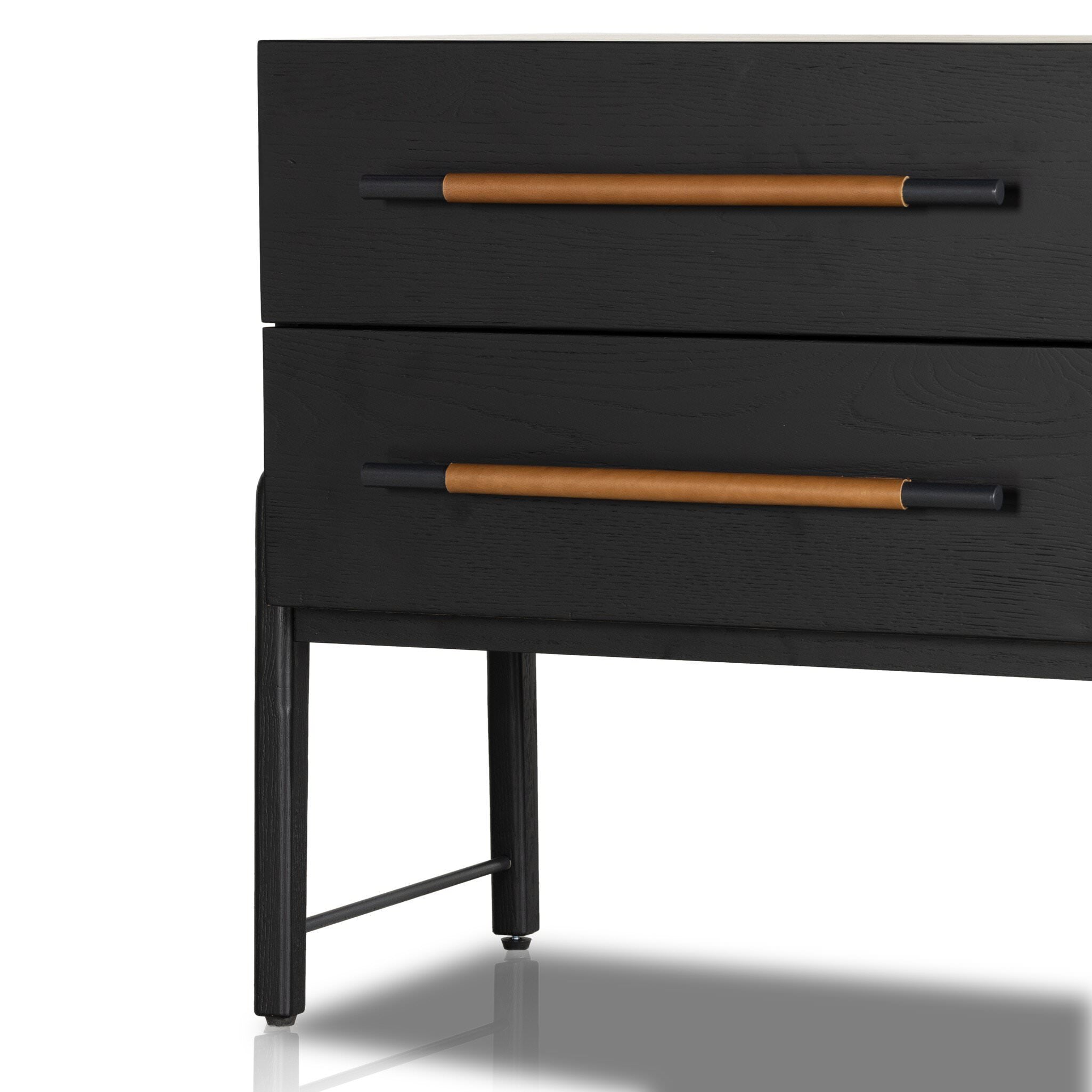 Four Hands Rosedale Nightstand in Ebony Oak Veneer on white background at Addison West.