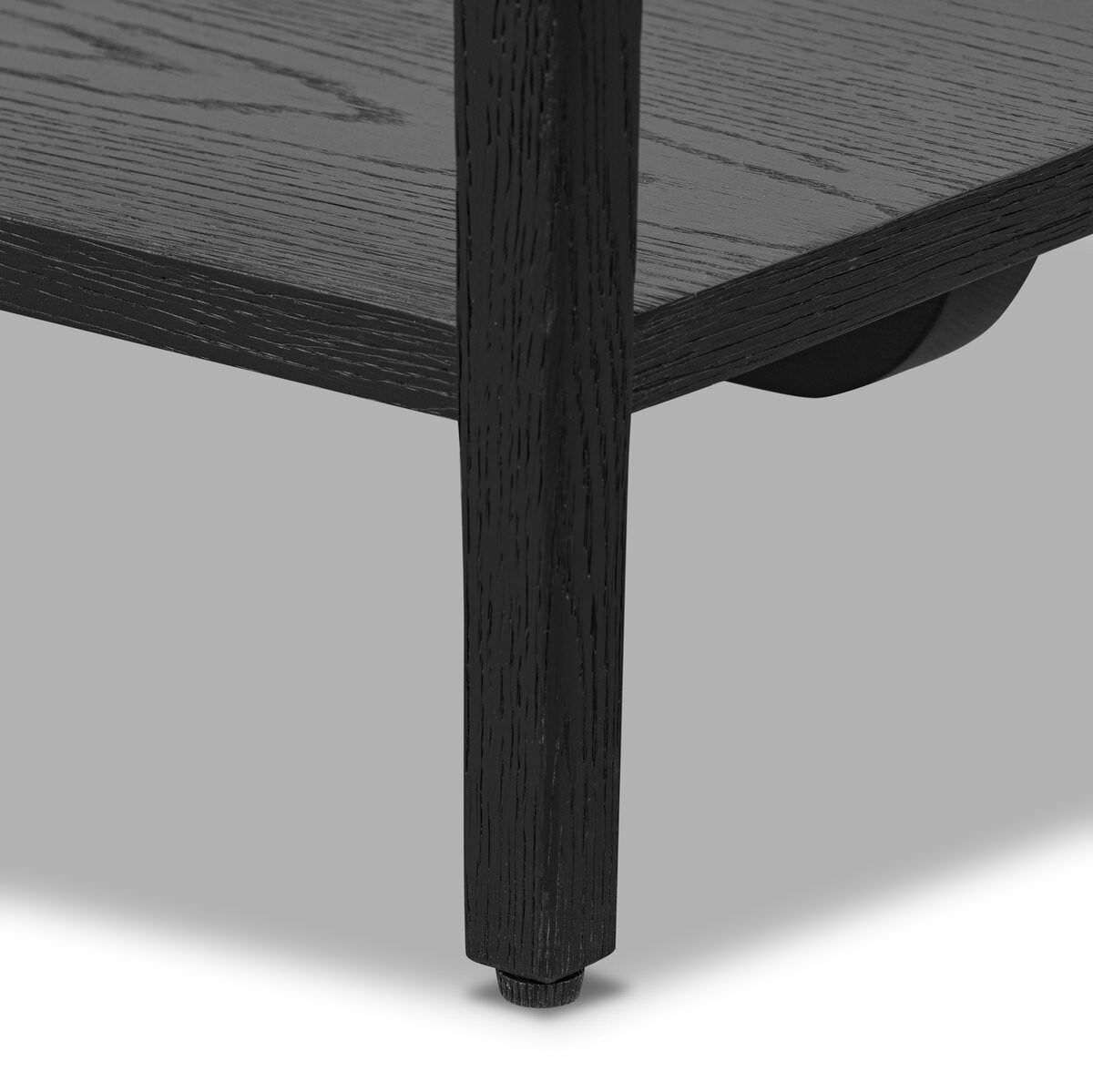 Close up of Four Hands Rosenell Console Table 60" in Black Oak Solid on a white background at Addison West