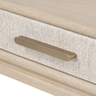 Close up of Four Hands Rosenell Console Table 60" in Natural Oak Solid on a white background at Addison West