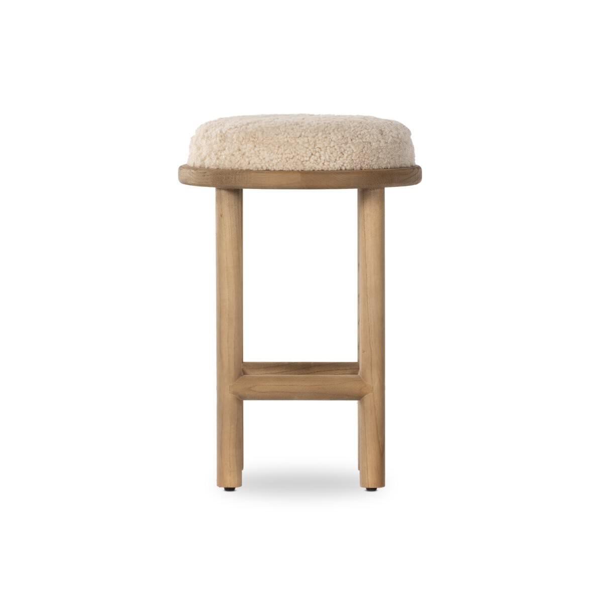 Four Hands Saldino Counter Stool in Beige Shearling on a white background at Addison West