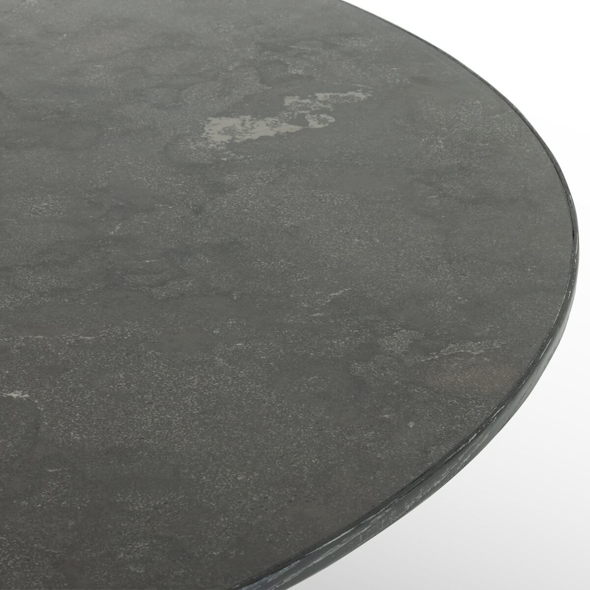 Close up of Four Hands Sargon Dining Table in Bluestone on a white background at Addison West