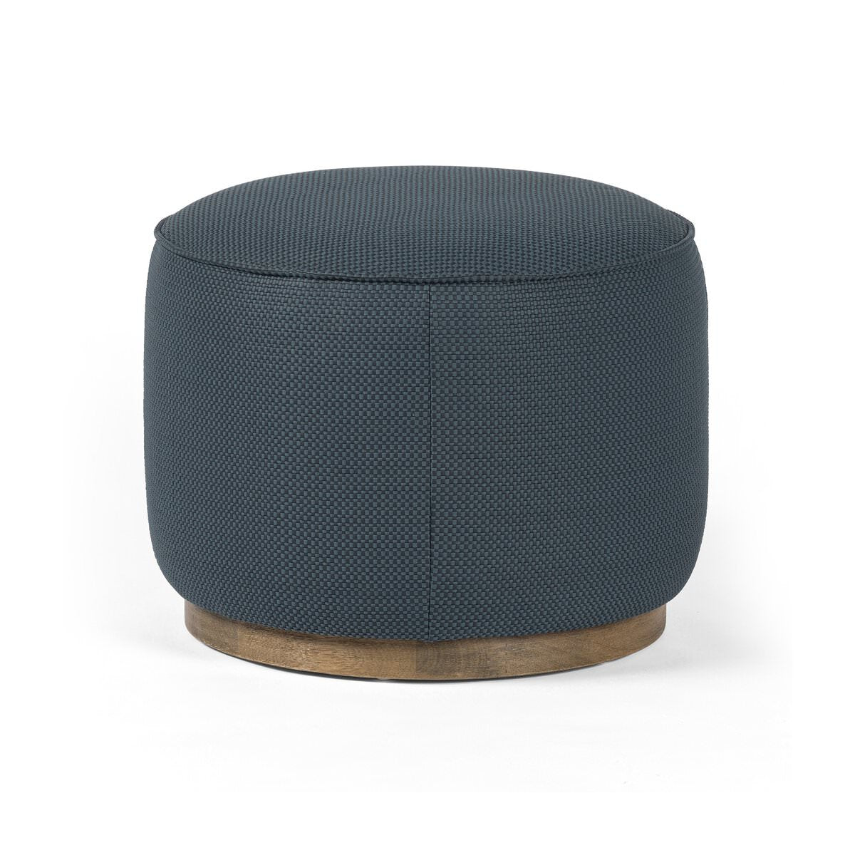 Four Hands Sinclair Round Ottoman in Fresno Cobalt on a white background