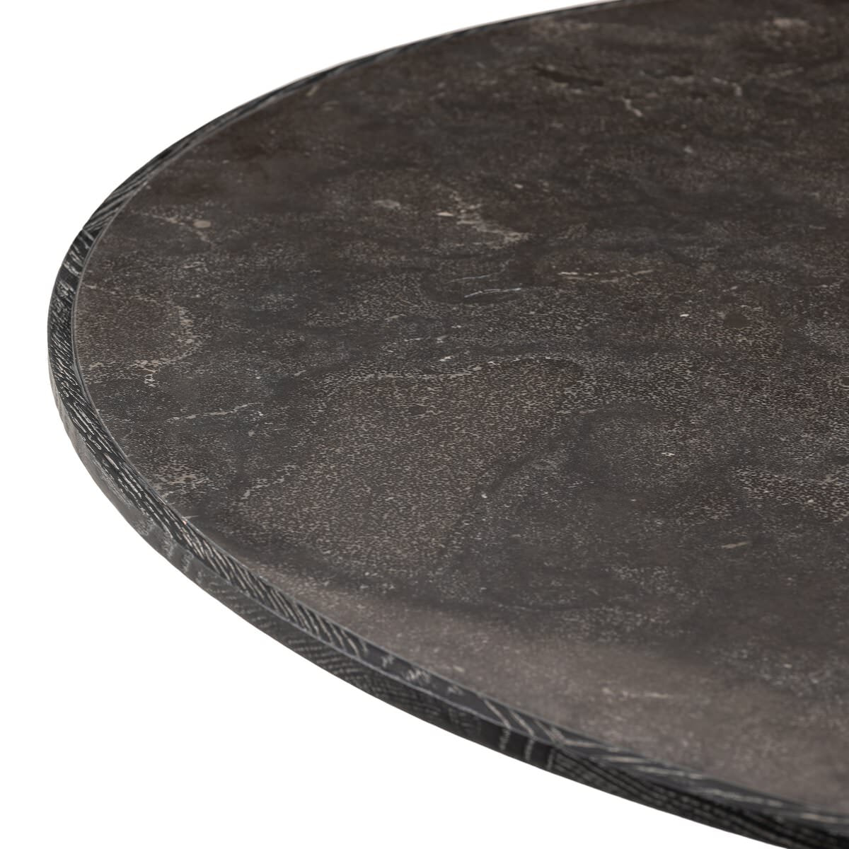 Close up of Four Hands Skye Round Dining Table 42" in Bluestone on a white background at Addison West