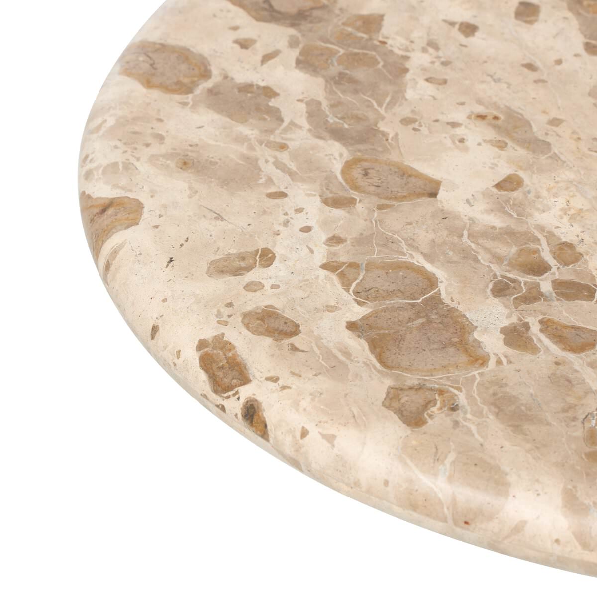 Close up of Four Hands Sylas End Table in Fossil Marble on a white background at Addison West
