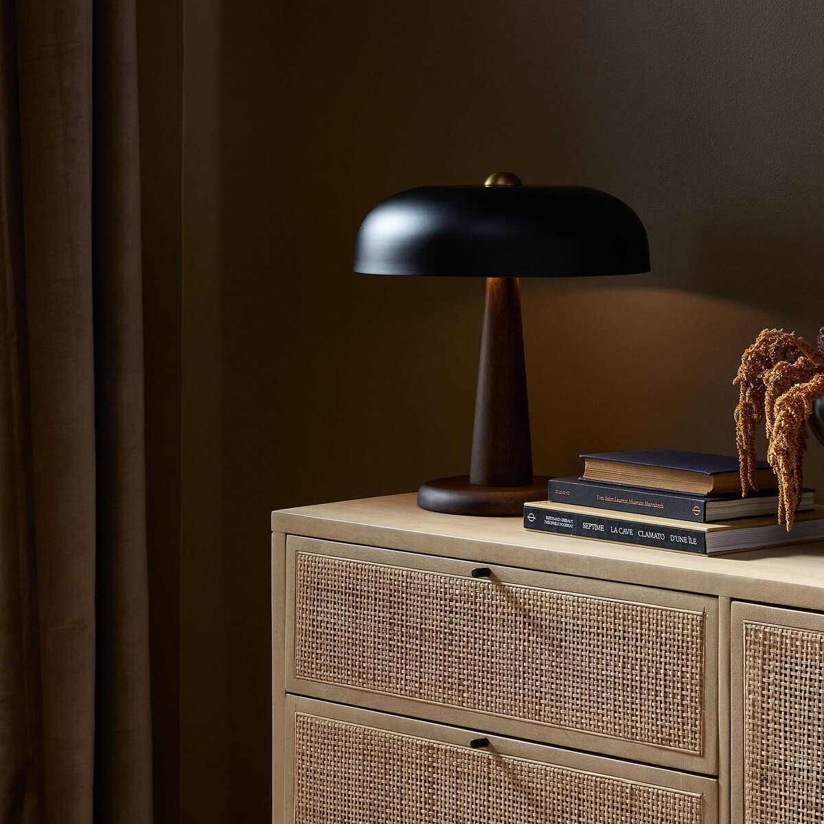 Four Hands Tennon Table Lamp in Russet Mango on a table at Addison West